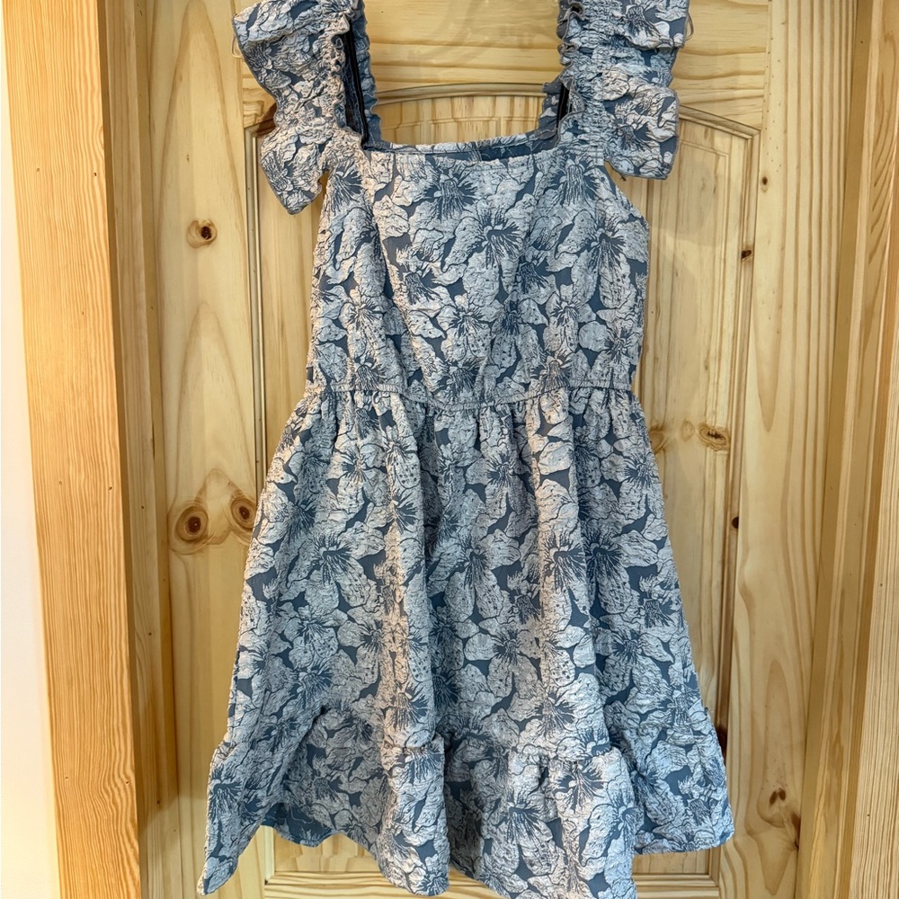 SHEIN Blue White Floral Ruffle Mini Dress